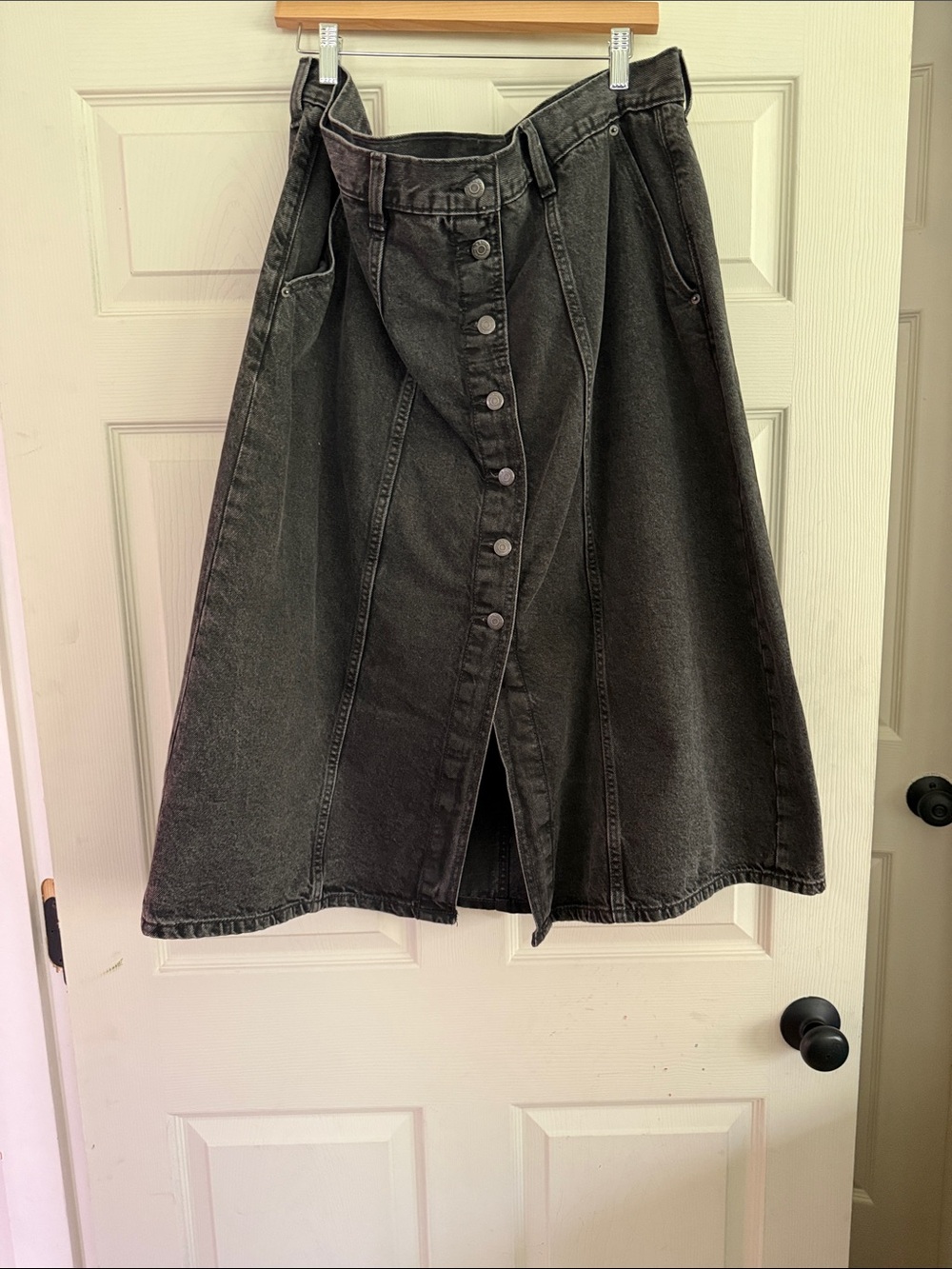 Old Navy Button-Front Black Denim Midi Skirt